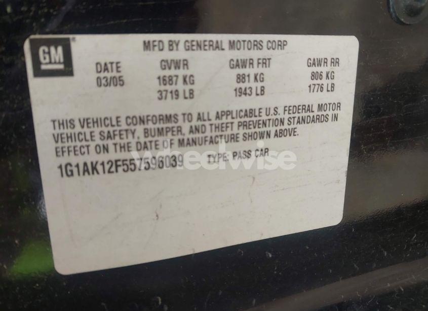 Photo 9 of 2005 Chevrolet Cobalt (VIN 1G1AK12F557596039)