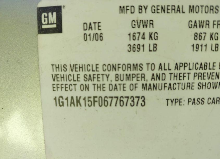 Photo 9 of 2006 Chevrolet Cobalt LS (VIN 1G1AK15F067767373)