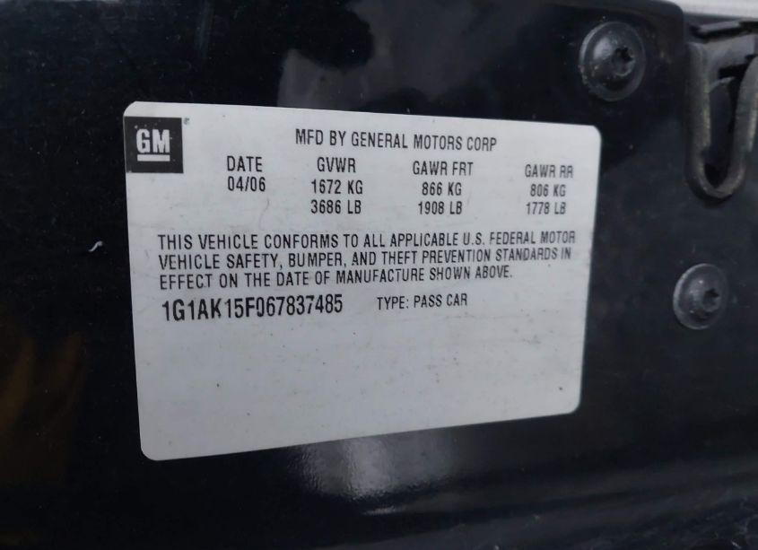 Photo 9 of 2006 Chevrolet Cobalt LS (VIN 1G1AK15F067837485)