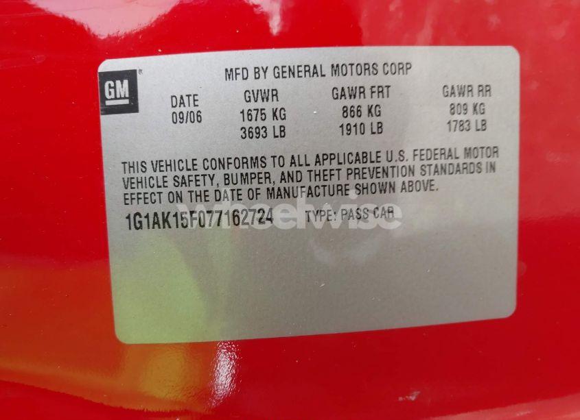 Photo 9 of 2007 Chevrolet Cobalt LS (VIN 1G1AK15F077162724)