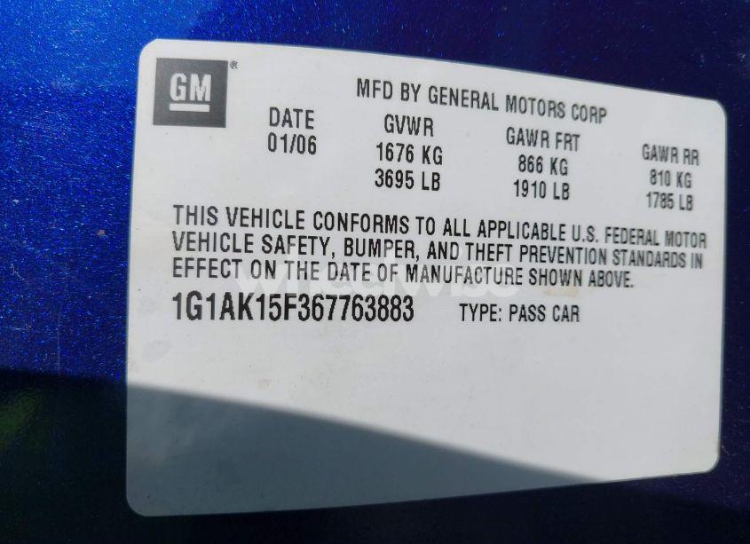 Photo 9 of 2006 Chevrolet Cobalt LS (VIN 1G1AK15F367763883)