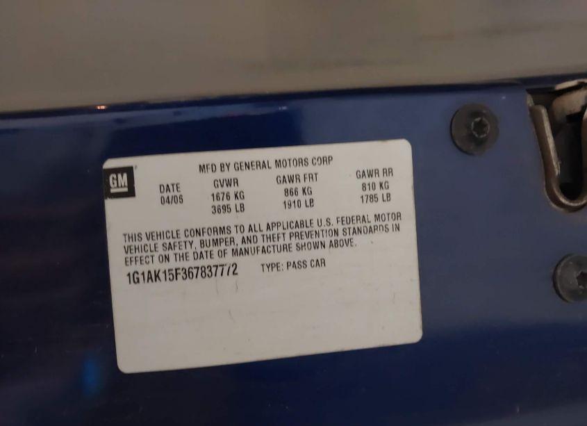 Photo 9 of 2006 Chevrolet Cobalt LS (VIN 1G1AK15F367837772)