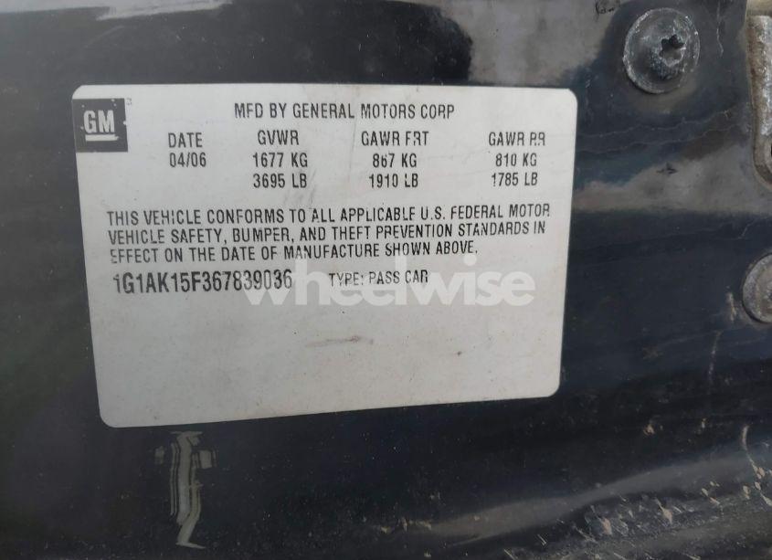 Photo 9 of 2006 Chevrolet Cobalt LS (VIN 1G1AK15F367839036)