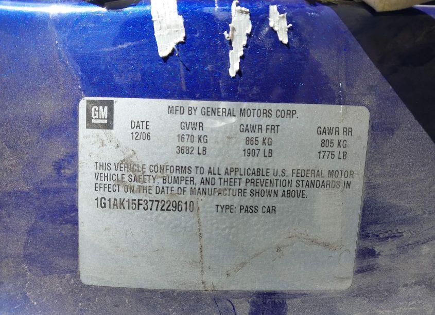 Photo 9 of 2007 Chevrolet Cobalt LS (VIN 1G1AK15F377229610)