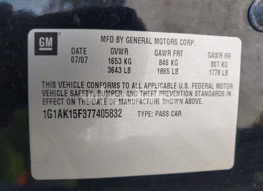 Photo 9 of 2007 Chevrolet Cobalt LS (VIN 1G1AK15F377405832)