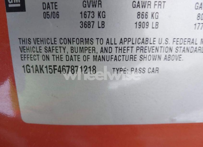 Photo 9 of 2006 Chevrolet Cobalt LS (VIN 1G1AK15F467871218)