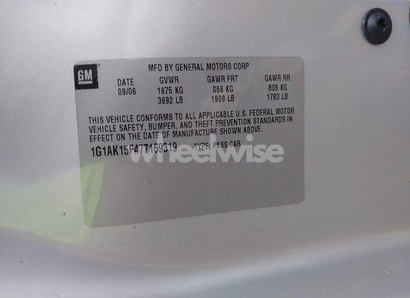 Photo 9 of 2007 Chevrolet Cobalt LS (VIN 1G1AK15F477169319)