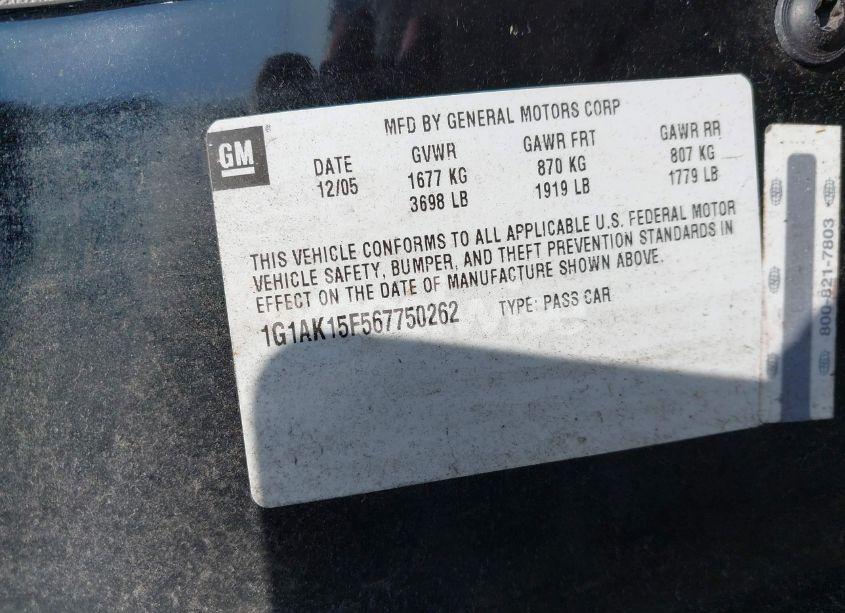 Photo 9 of 2006 Chevrolet Cobalt LS (VIN 1G1AK15F567750262)