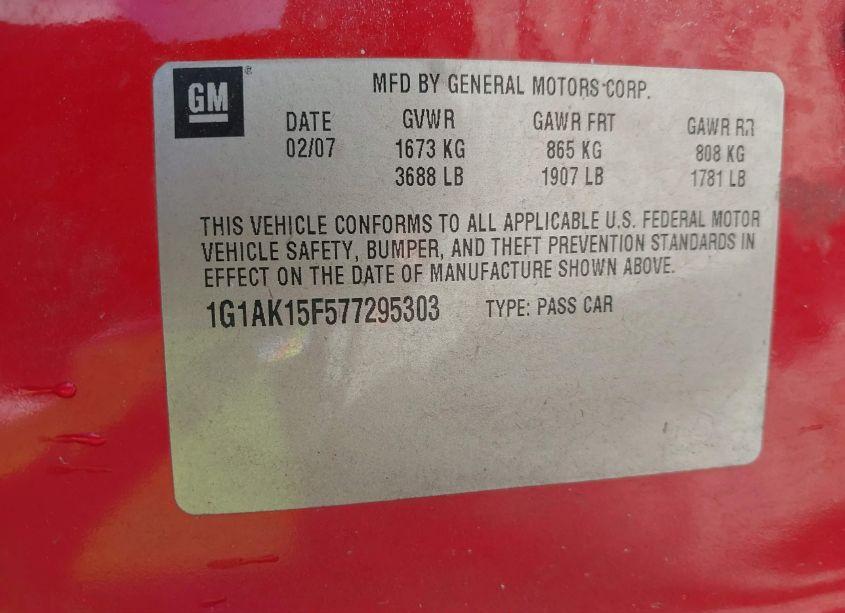 Photo 9 of 2007 Chevrolet Cobalt LS (VIN 1G1AK15F577295303)