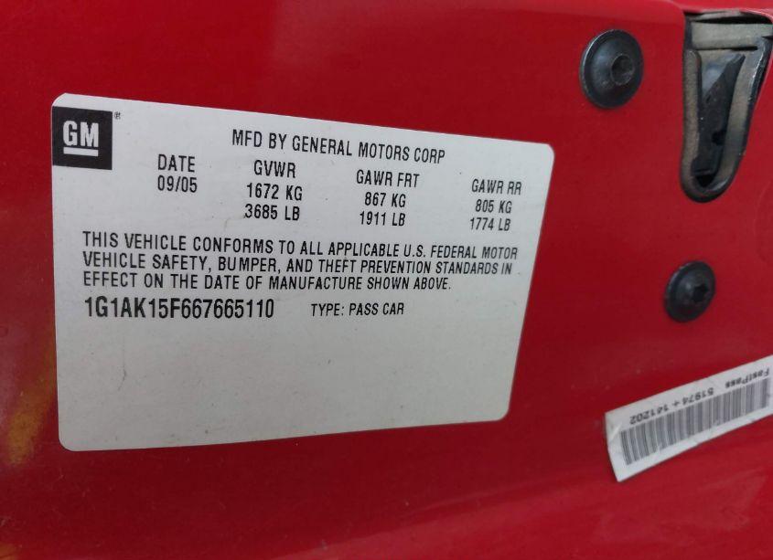 Photo 9 of 2006 Chevrolet Cobalt LS (VIN 1G1AK15F667665110)