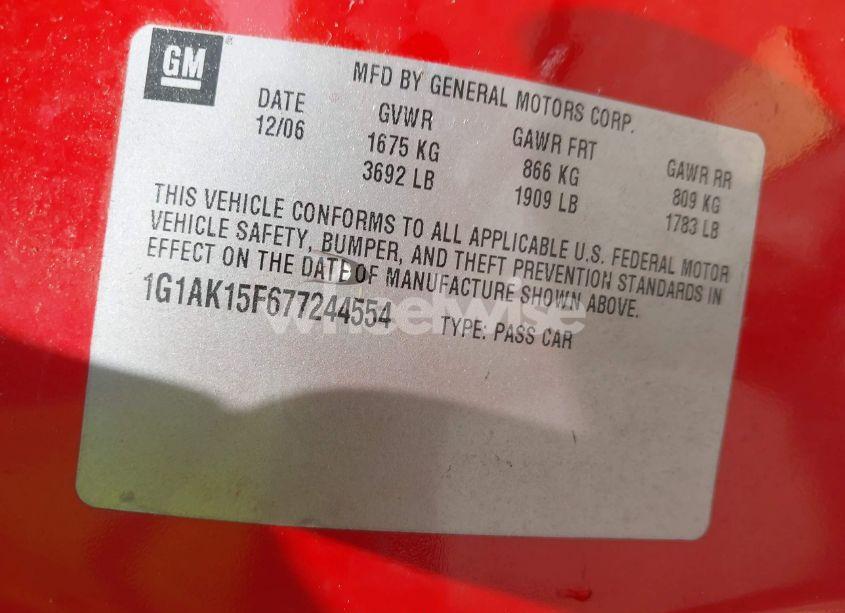 Photo 9 of 2007 Chevrolet Cobalt LS (VIN 1G1AK15F677244554)