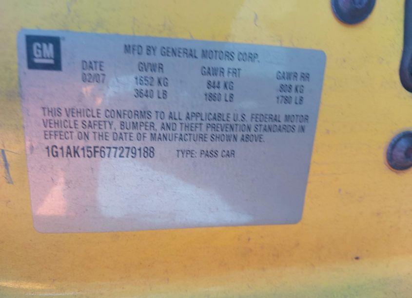 Photo 9 of 2007 Chevrolet Cobalt LS (VIN 1G1AK15F677279188)