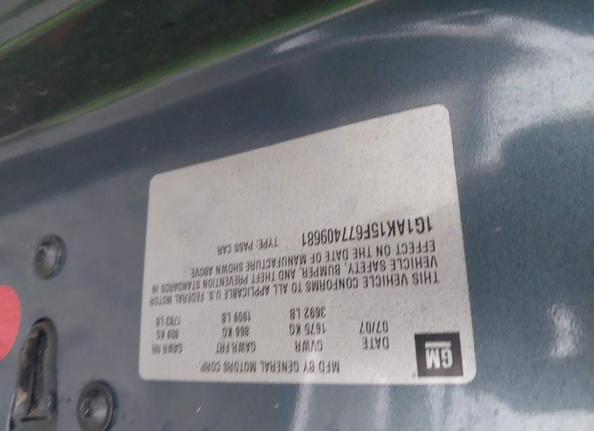 Photo 9 of 2007 Chevrolet Cobalt LS (VIN 1G1AK15F677409681)