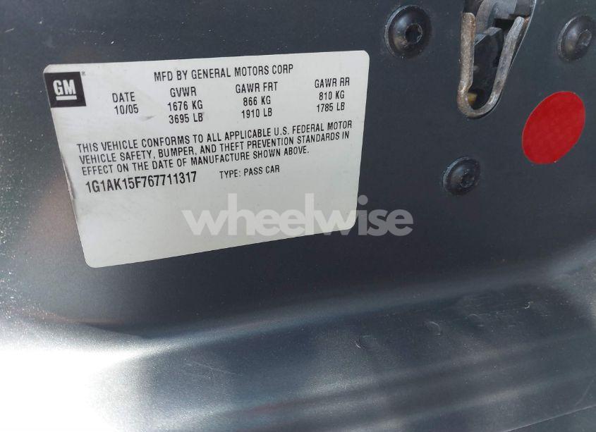 Photo 9 of 2006 Chevrolet Cobalt LS (VIN 1G1AK15F767711317)