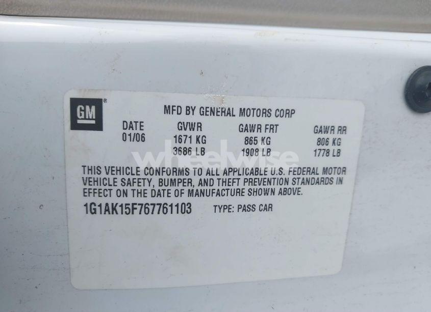 Photo 9 of 2006 Chevrolet Cobalt LS (VIN 1G1AK15F767761103)