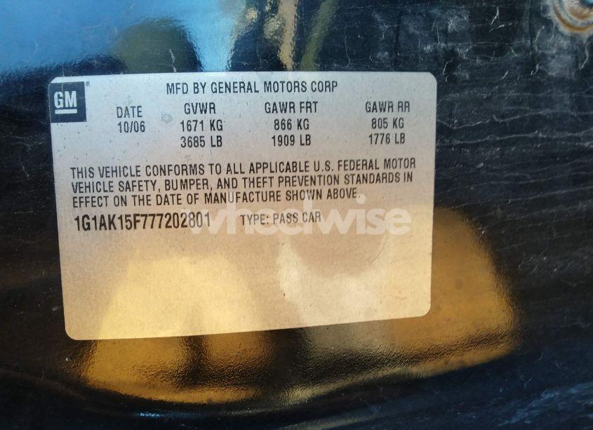 Photo 9 of 2007 Chevrolet Cobalt LS (VIN 1G1AK15F777202801)