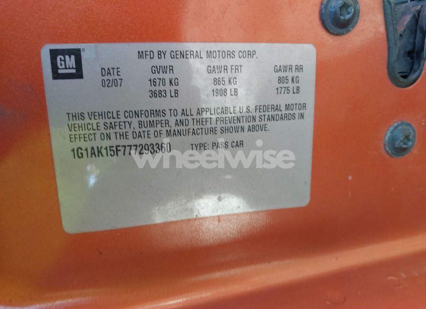 Photo 9 of 2007 Chevrolet Cobalt LS (VIN 1G1AK15F777293360)