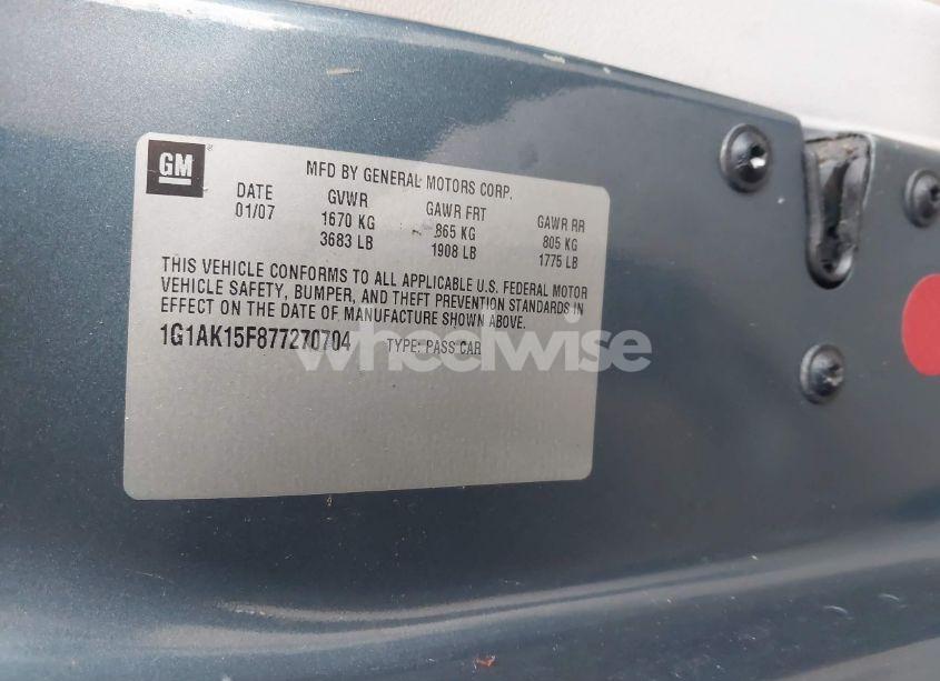 Photo 9 of 2007 Chevrolet Cobalt LS (VIN 1G1AK15F877270704)