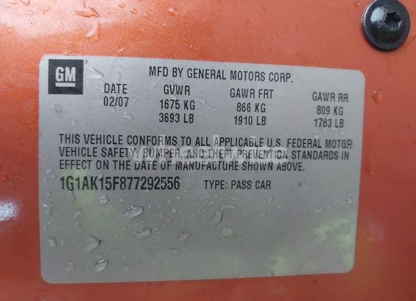 Photo 9 of 2007 Chevrolet Cobalt LS (VIN 1G1AK15F877292556)