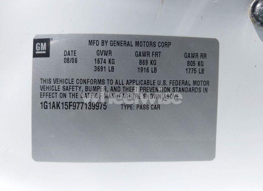 Photo 9 of 2007 Chevrolet Cobalt LS (VIN 1G1AK15F977139975)