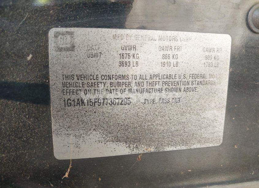 Photo 9 of 2007 Chevrolet Cobalt LS (VIN 1G1AK15F977367295)