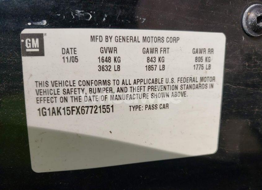 Photo 9 of 2006 Chevrolet Cobalt LS (VIN 1G1AK15FX67721551)