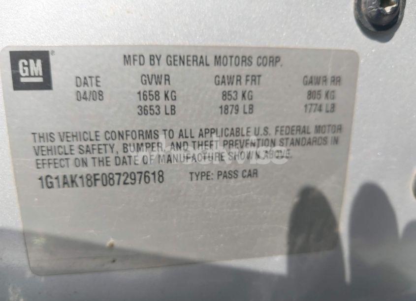 Photo 9 of 2008 Chevrolet Cobalt LS (VIN 1G1AK18F087297618)