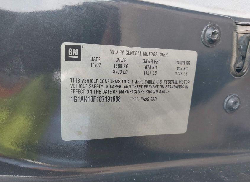 Photo 9 of 2008 Chevrolet Cobalt LS (VIN 1G1AK18F187191808)