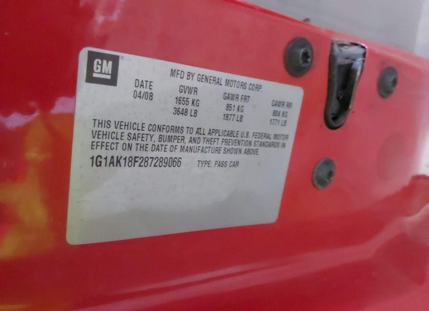 Photo 9 of 2008 Chevrolet Cobalt LS (VIN 1G1AK18F287289066)