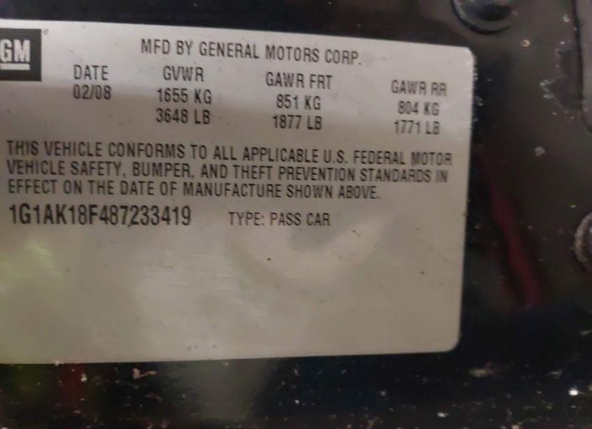 Photo 9 of 2008 Chevrolet Cobalt LS (VIN 1G1AK18F487233419)