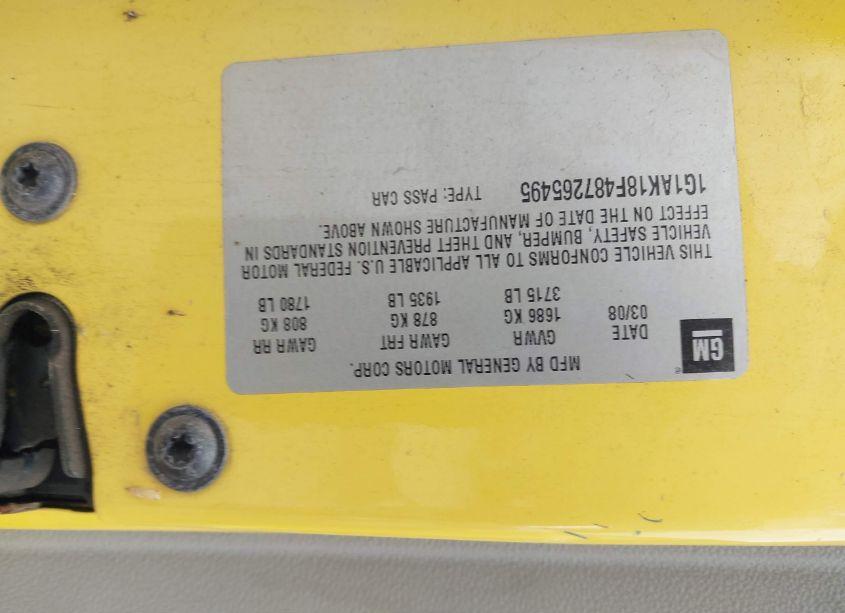 Photo 9 of 2008 Chevrolet Cobalt LS (VIN 1G1AK18F487265495)