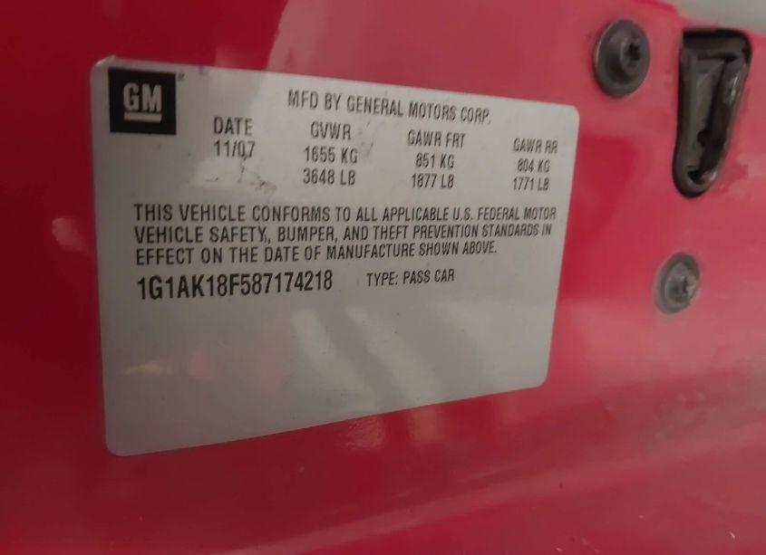 Photo 9 of 2008 Chevrolet Cobalt LS (VIN 1G1AK18F587174218)