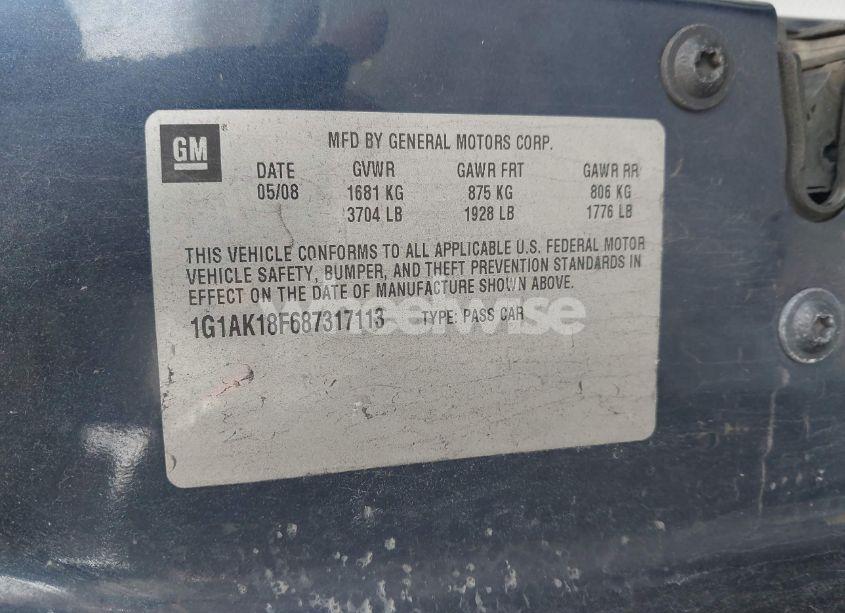 Photo 9 of 2008 Chevrolet Cobalt LS (VIN 1G1AK18F687317113)