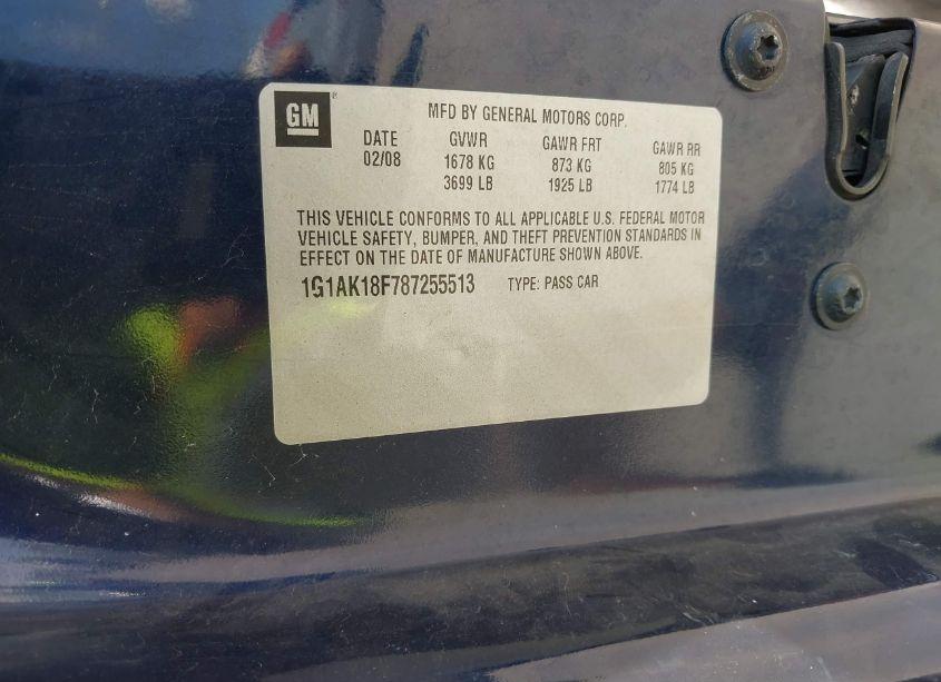 Photo 9 of 2008 Chevrolet Cobalt LS (VIN 1G1AK18F787255513)