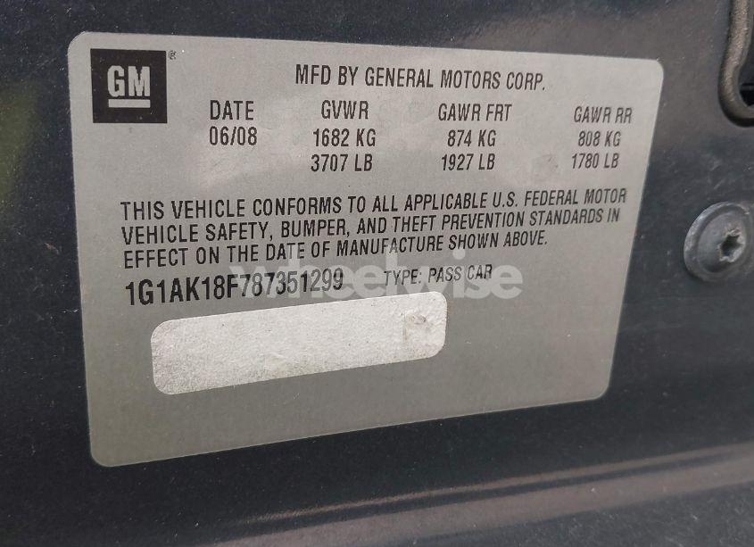 Photo 9 of 2008 Chevrolet Cobalt LS (VIN 1G1AK18F787351299)