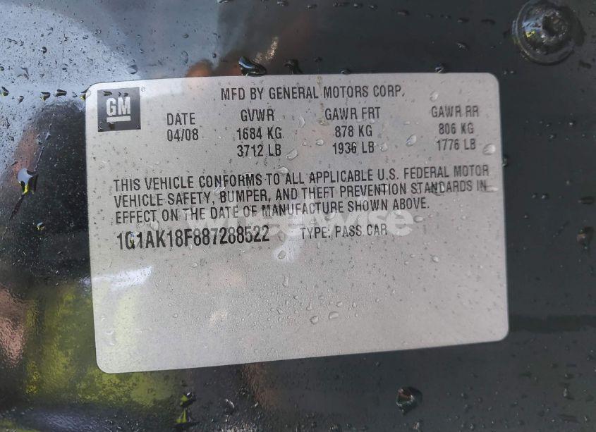 Photo 9 of 2008 Chevrolet Cobalt LS (VIN 1G1AK18F887288522)