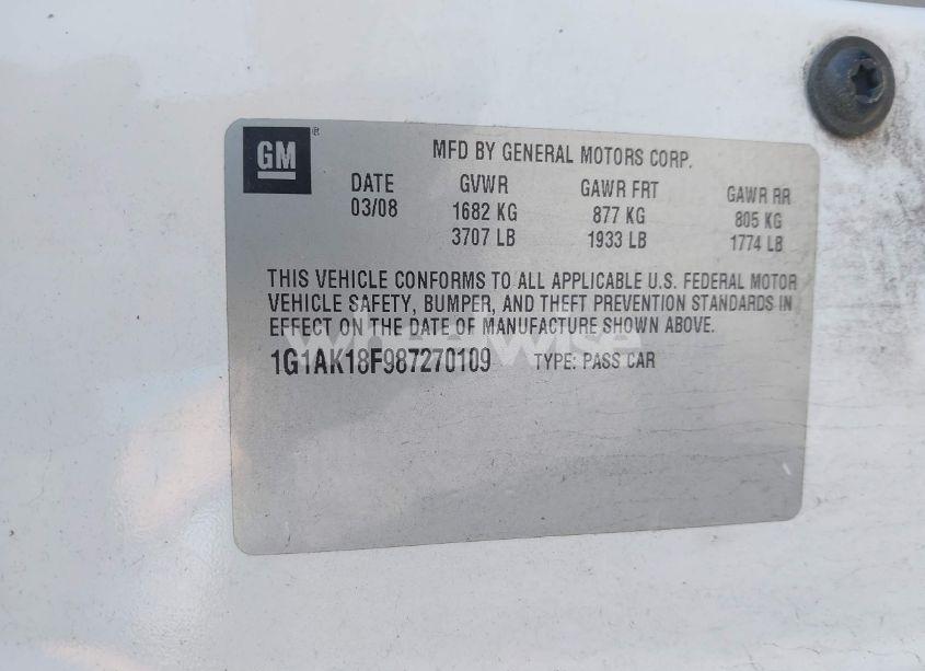 Photo 9 of 2008 Chevrolet Cobalt LS (VIN 1G1AK18F987270109)