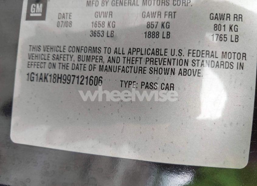 Photo 9 of 2009 Chevrolet Cobalt LS (VIN 1G1AK18H997121606)