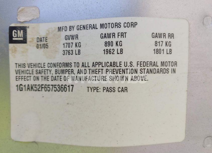 Photo 9 of 2005 Chevrolet Cobalt (VIN 1G1AK52F657536617)