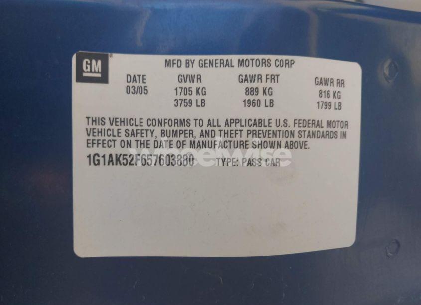 Photo 9 of 2005 Chevrolet Cobalt (VIN 1G1AK52F657603880)