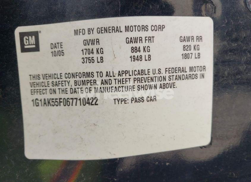 Photo 9 of 2006 Chevrolet Cobalt LS (VIN 1G1AK55F067710422)