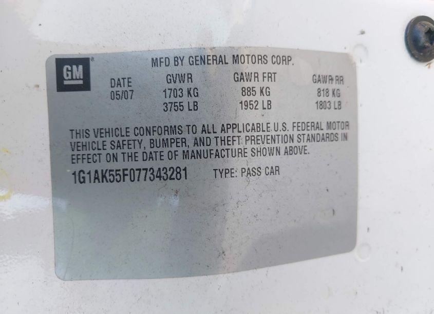 Photo 9 of 2007 Chevrolet Cobalt LS (VIN 1G1AK55F077343281)