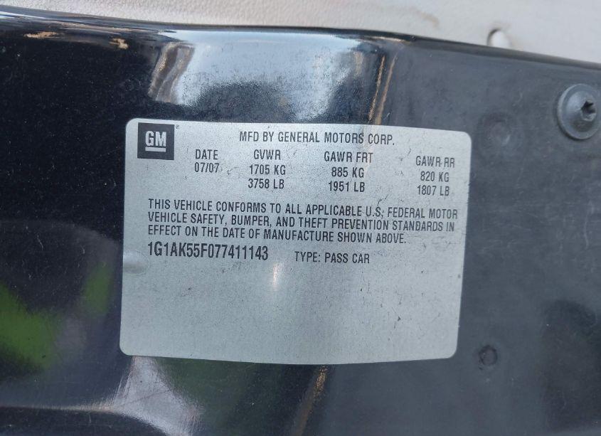 Photo 9 of 2007 Chevrolet Cobalt LS (VIN 1G1AK55F077411143)