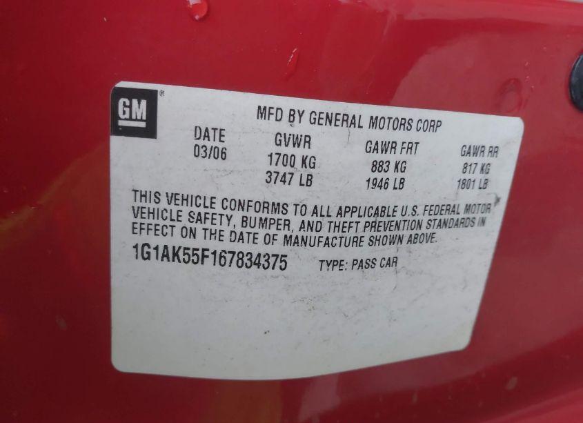 Photo 9 of 2006 Chevrolet Cobalt LS (VIN 1G1AK55F167834375)
