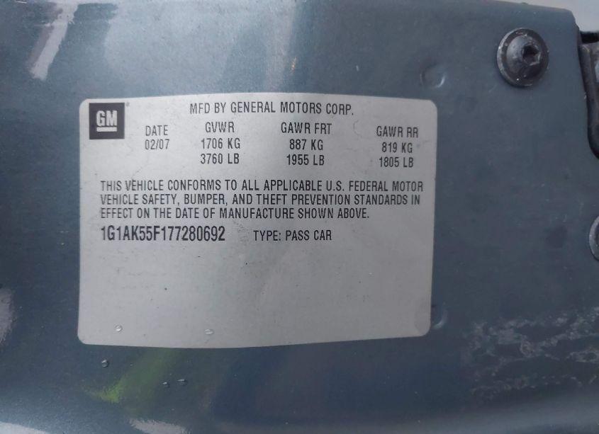 Photo 9 of 2007 Chevrolet Cobalt LS (VIN 1G1AK55F177280692)