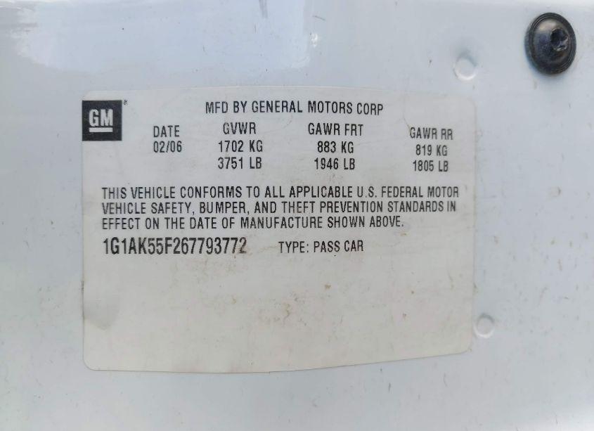 Photo 9 of 2006 Chevrolet Cobalt LS (VIN 1G1AK55F267793772)