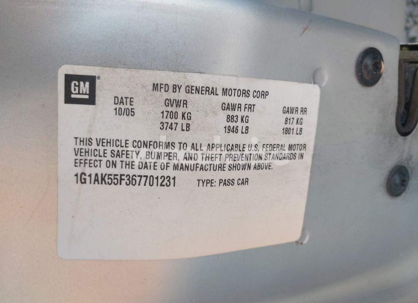 Photo 9 of 2006 Chevrolet Cobalt LS (VIN 1G1AK55F367701231)