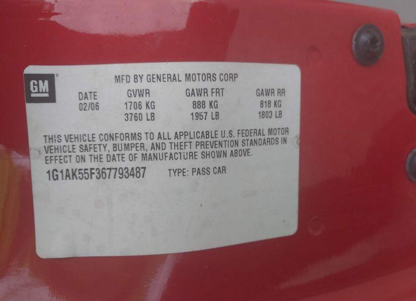 Photo 9 of 2006 Chevrolet Cobalt LS (VIN 1G1AK55F367793487)