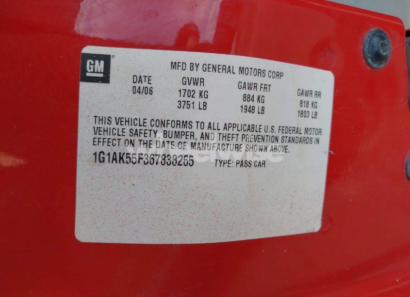 Photo 8 of 2006 Chevrolet Cobalt (VIN 1G1AK55F367838265)