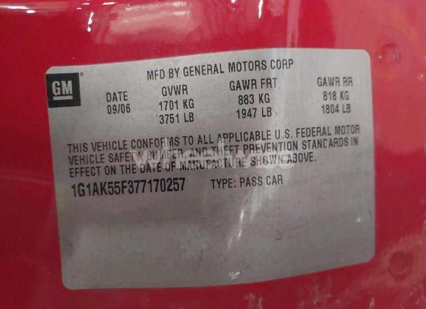 Photo 9 of 2007 Chevrolet Cobalt LS (VIN 1G1AK55F377170257)